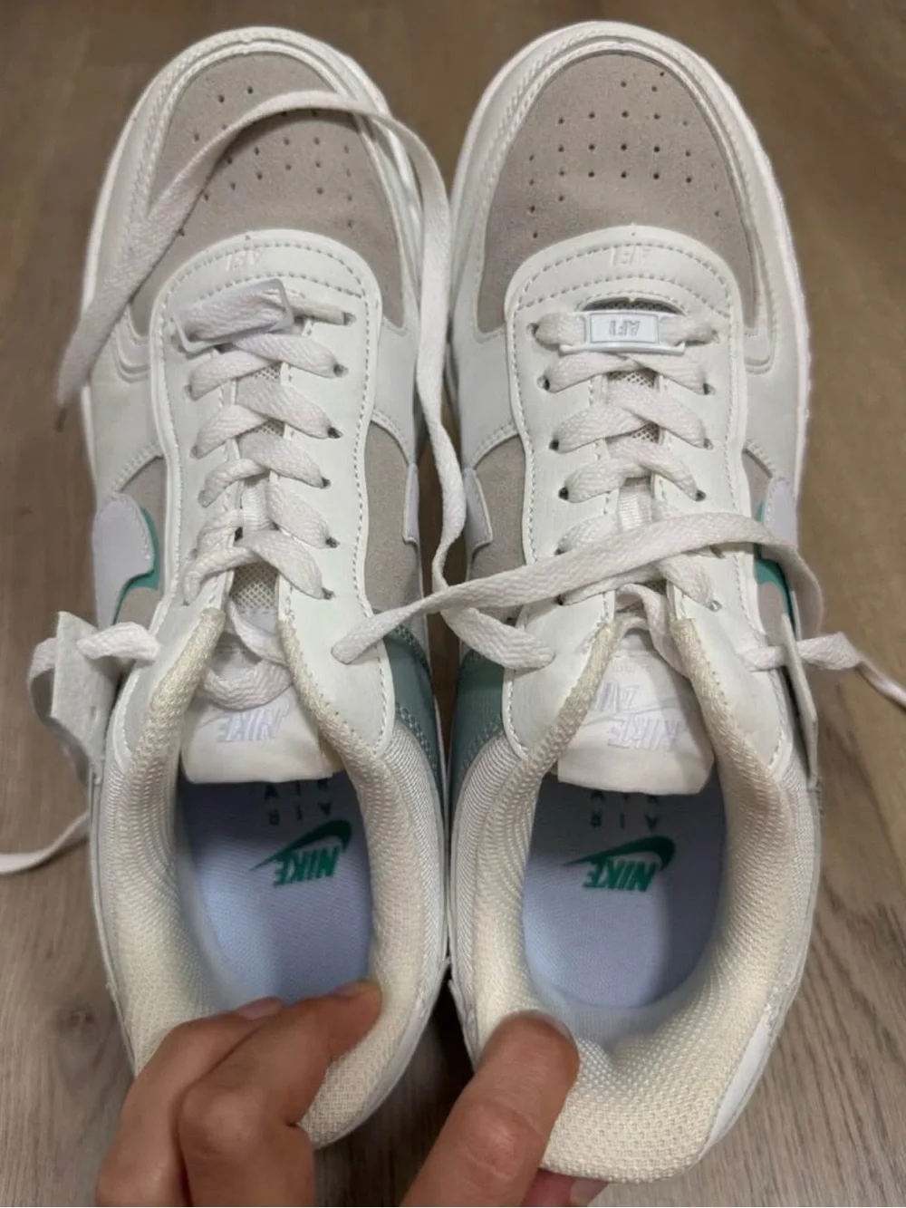 Nike Air Force 1s - Seafoam Green, White, & Tan